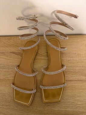 Aldo Rhinestone Spiral Wrap Tan Sandals
